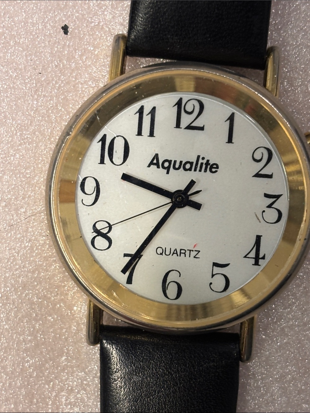 Men’s Gold-Tone Case Indiglo Watch with Black Strap
